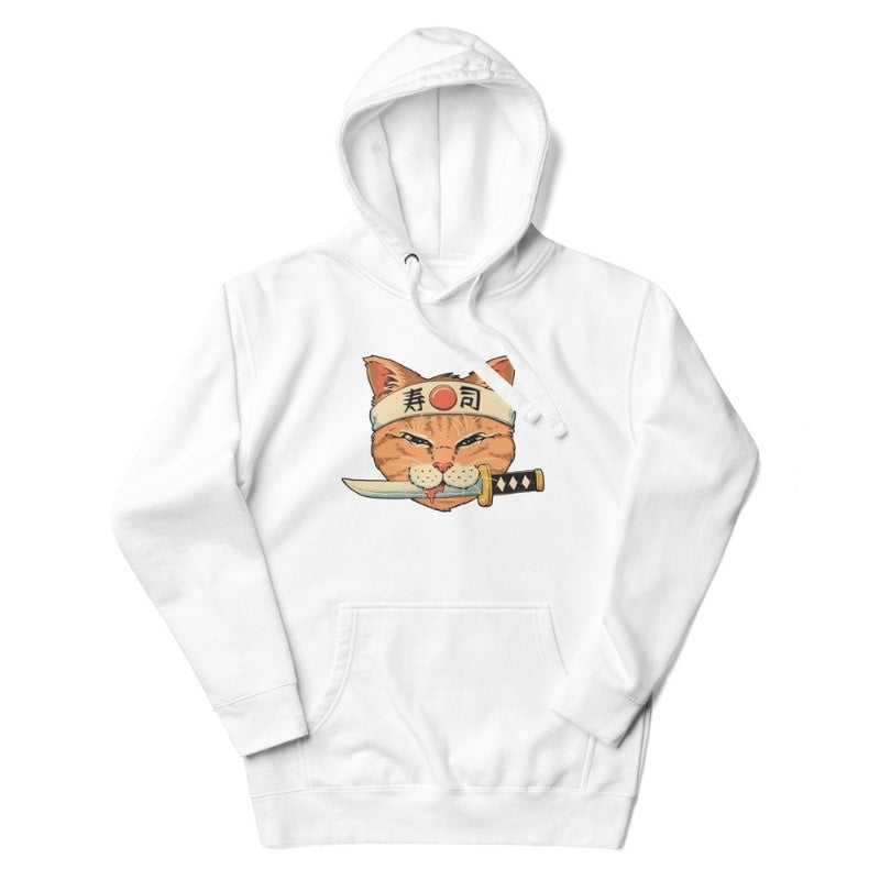 Sudadera japonesa Neko Sushi Katana - S / Blanco