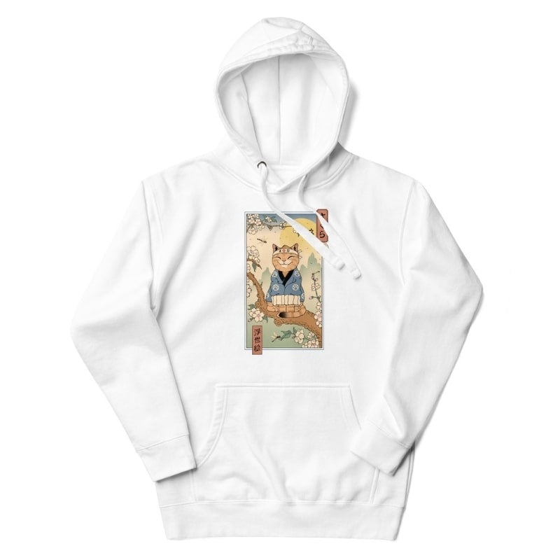 Sudadera japonesa Ukiyo-e Neko Sakura - S / Blanca