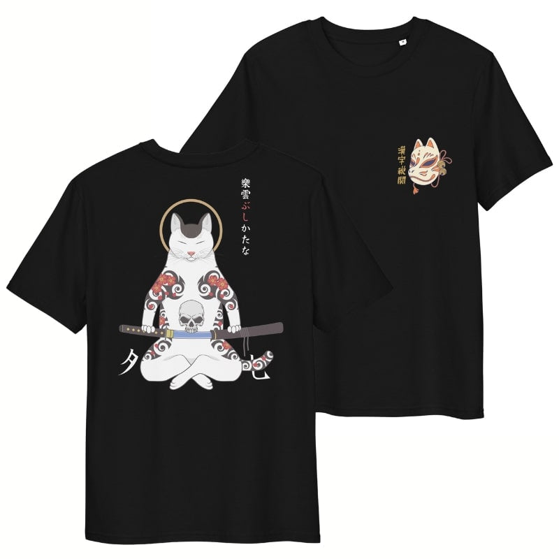 Camiseta Gato Samurai Japonés