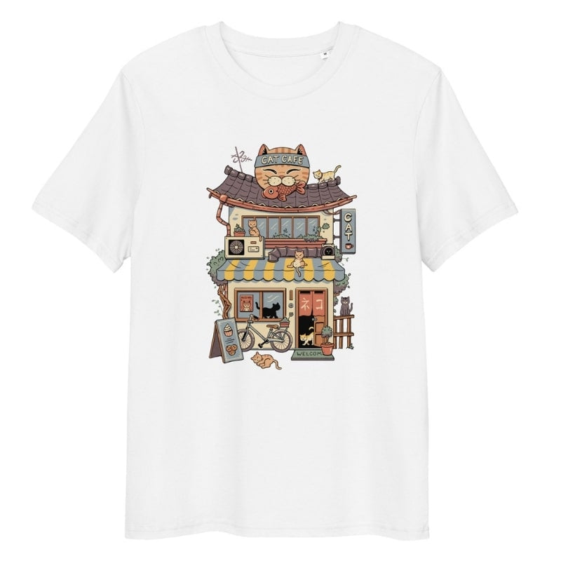 Camiseta japonesa Neko Café - S / Blanca