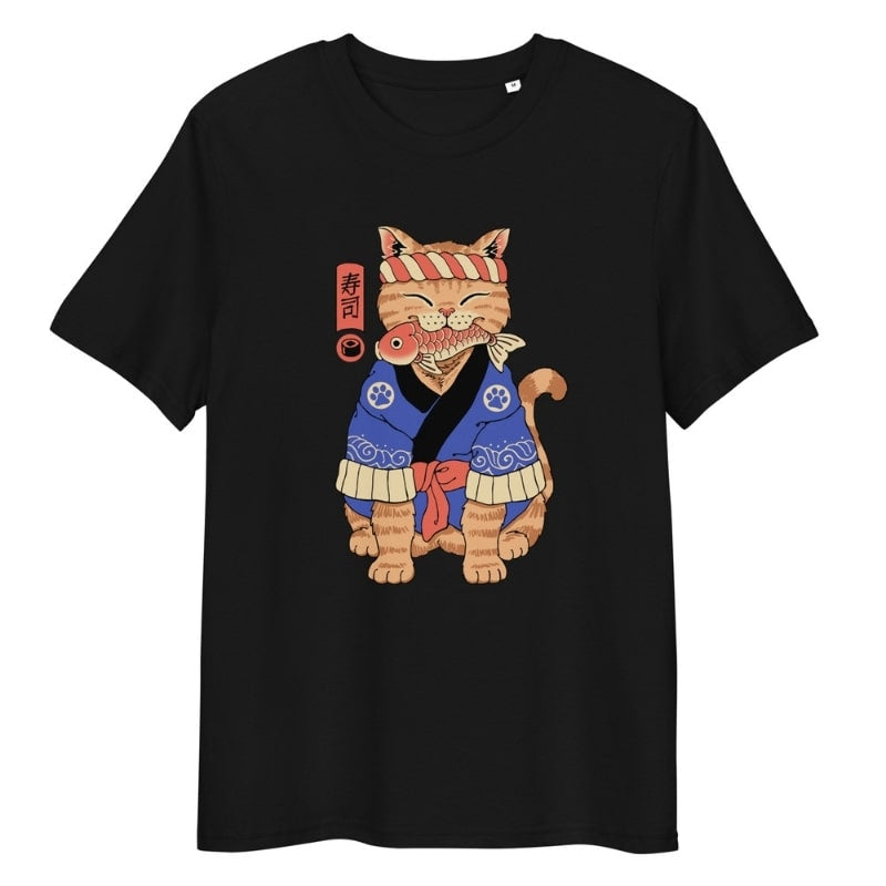 Camiseta Japanese Neko Sushi Master - S / Negro