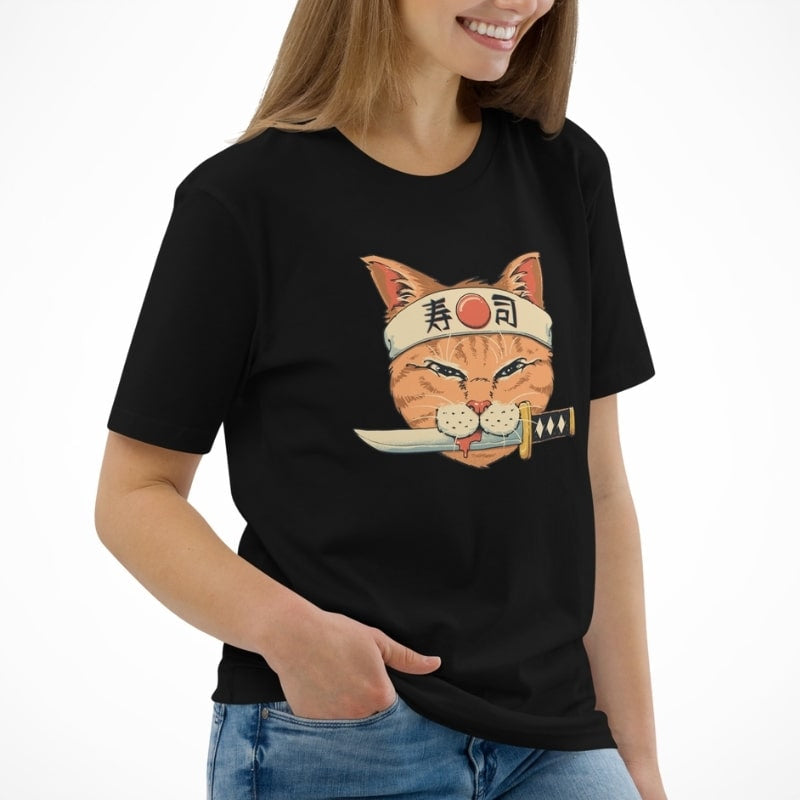 Camiseta japonesa Neko Sushi Katana