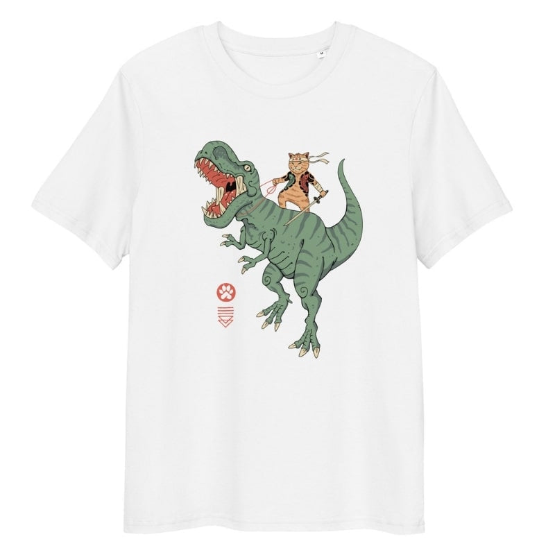 Camiseta Japonais Neko T-Rex - S / Blanc