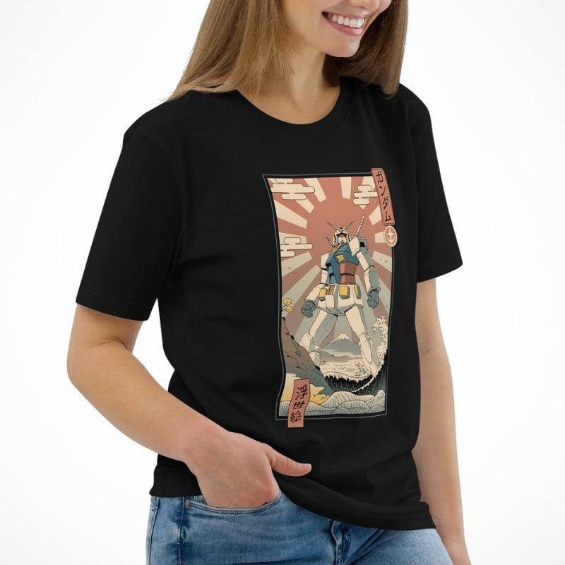 Camiseta Japonesa Ukiyo-e Mécha &amp; Fuji