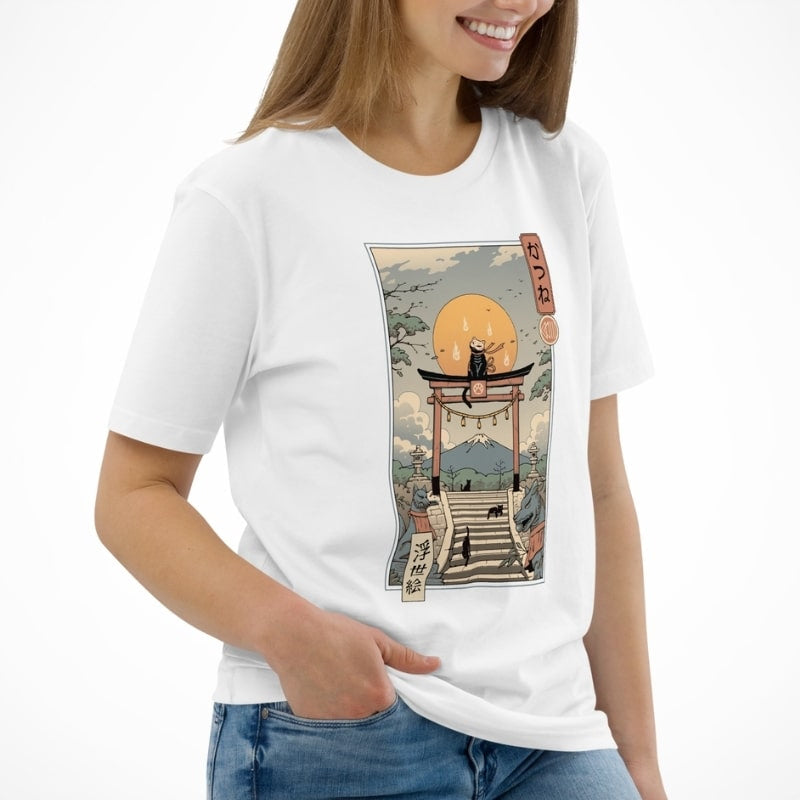 Camiseta japonesa Ukiyo-e Neko Inari