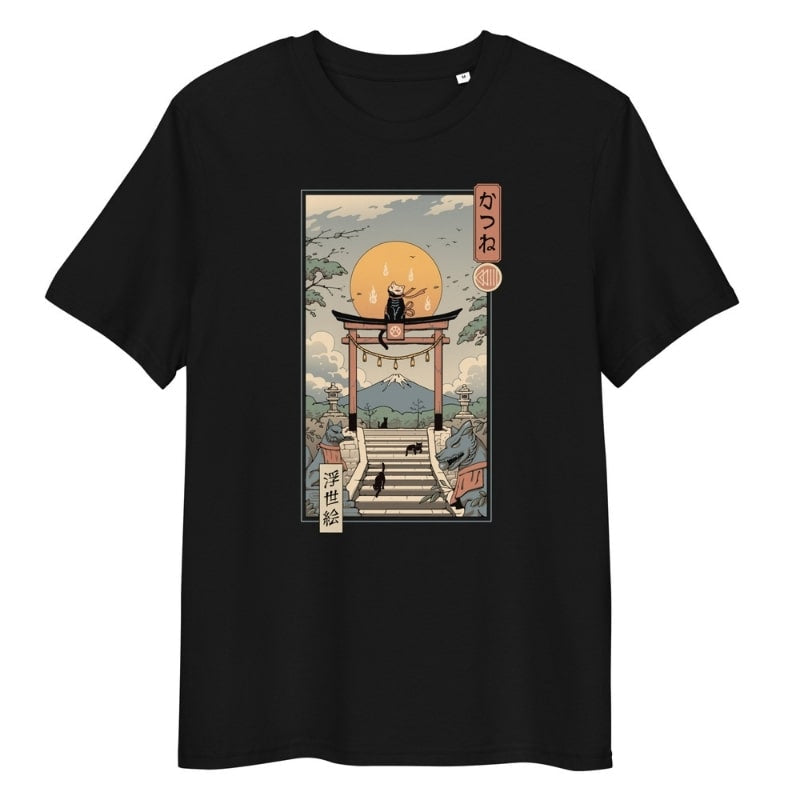 Camiseta Japonesa Ukiyo-e Neko Inari - S / Noir