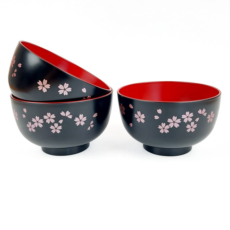 Tazón de Sopa Japonés Sakura Negro