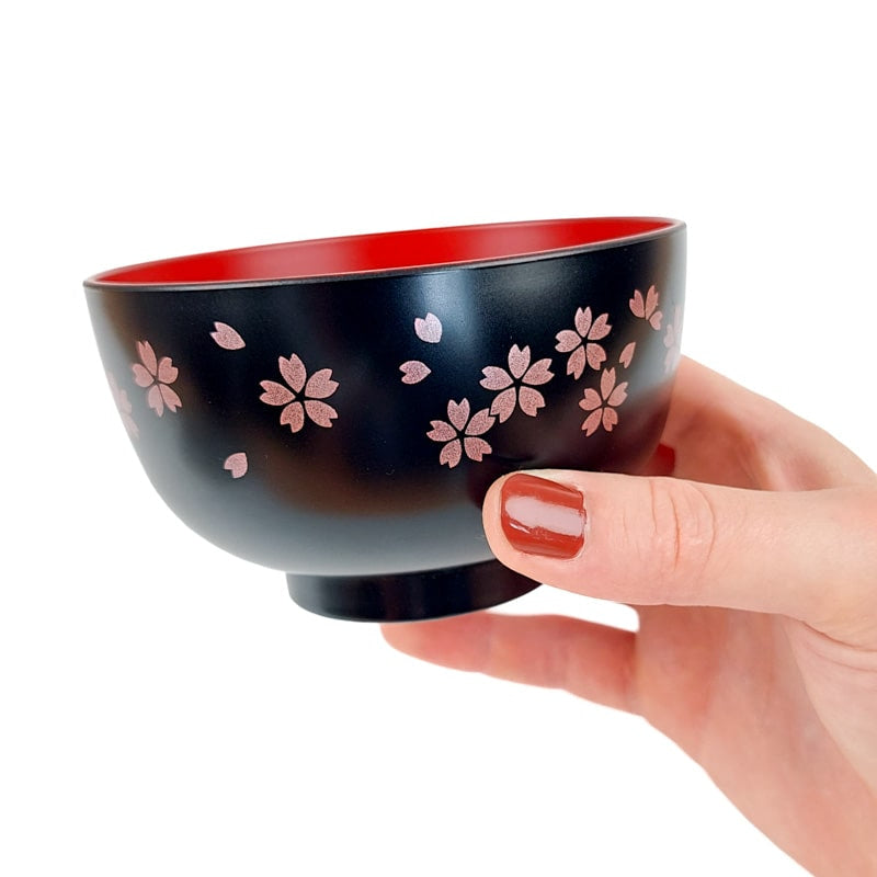 Tazón de Sopa Japonés Sakura Negro