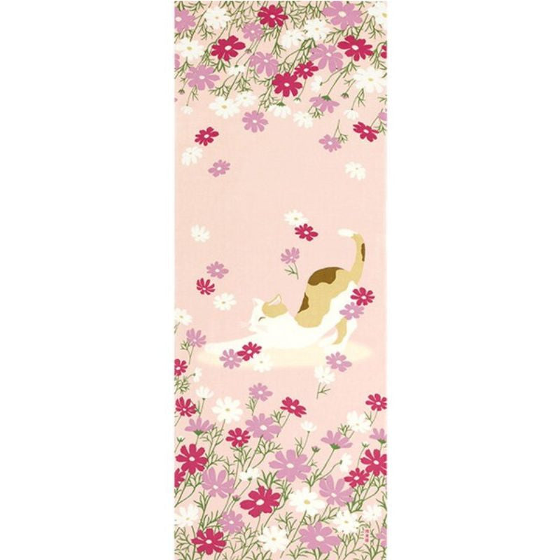Tenugui Japonés Gato y Flores