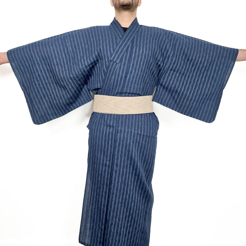 Yukata Japonés de Rayas Azules